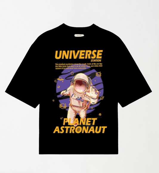 Universe Station - Black Unisex Oversized Drop-Shoulder T-Shirt