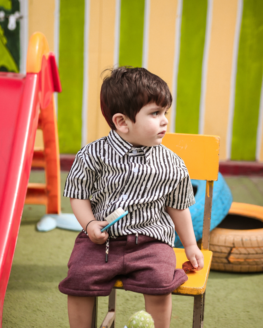 Zebra Print Short-Sleeves Boys Collared Shirt & Shorts