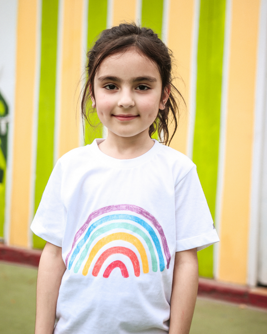 Happy Rainbow - White Round Neck Unisex Kids T-Shirt