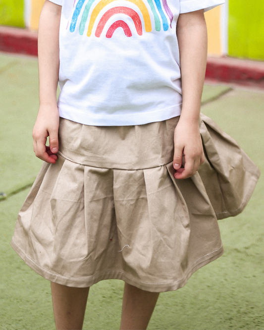 Beige Pleated Girls Skirt