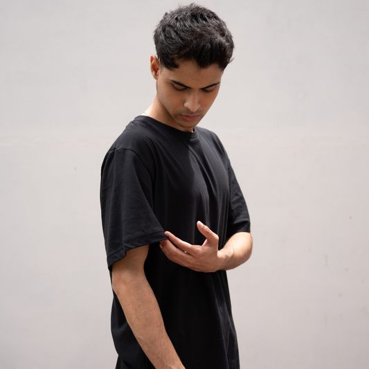 Black - Drop Shoulder Oversized Unisex Plain T-Shirt