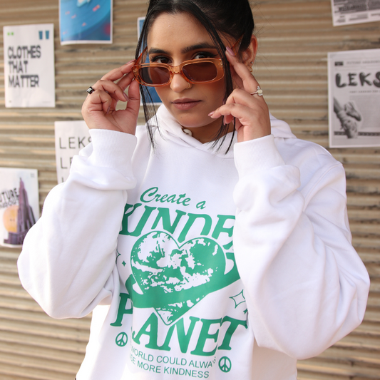 Kinder Planet - White Graphic Hoodie