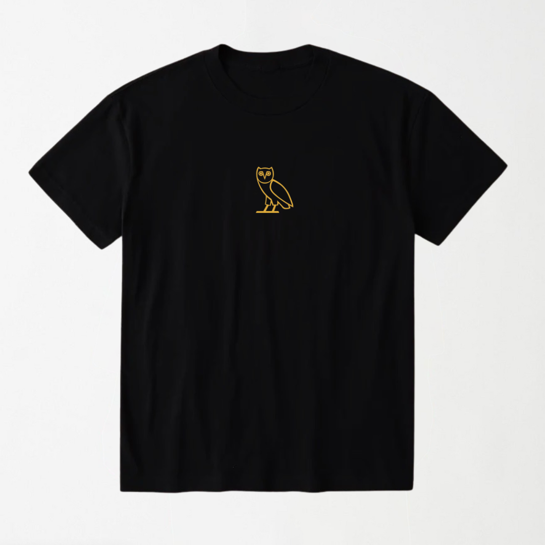 OVO (Beige Owl) - Black Round Neck Unisex T-Shirt