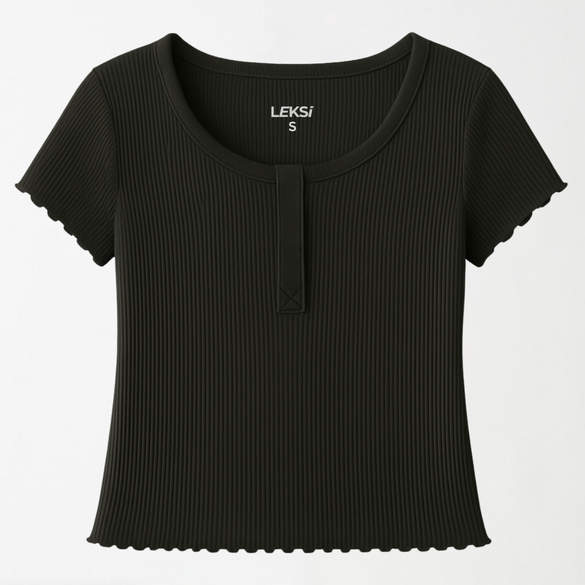 Black Scoop Neck Lettuce Ribbed Top