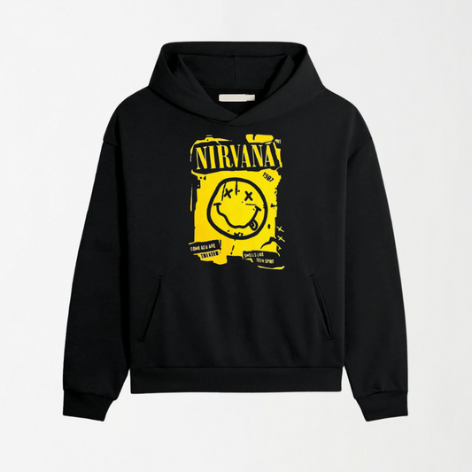 Nirvana Yellow Smiley - Black Graphic Hoodie