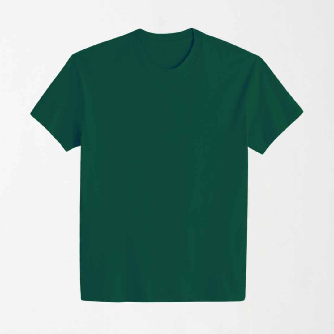 Dark Green - Plain Round Neck Unisex Plain T-Shirt