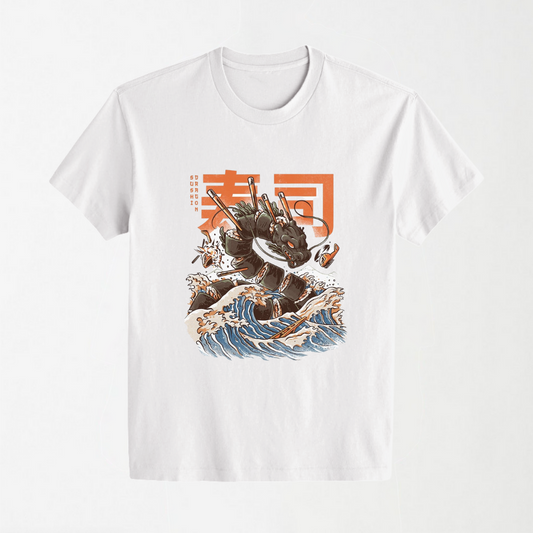 Sushi Dragon - White Round Neck Unisex T-Shirt