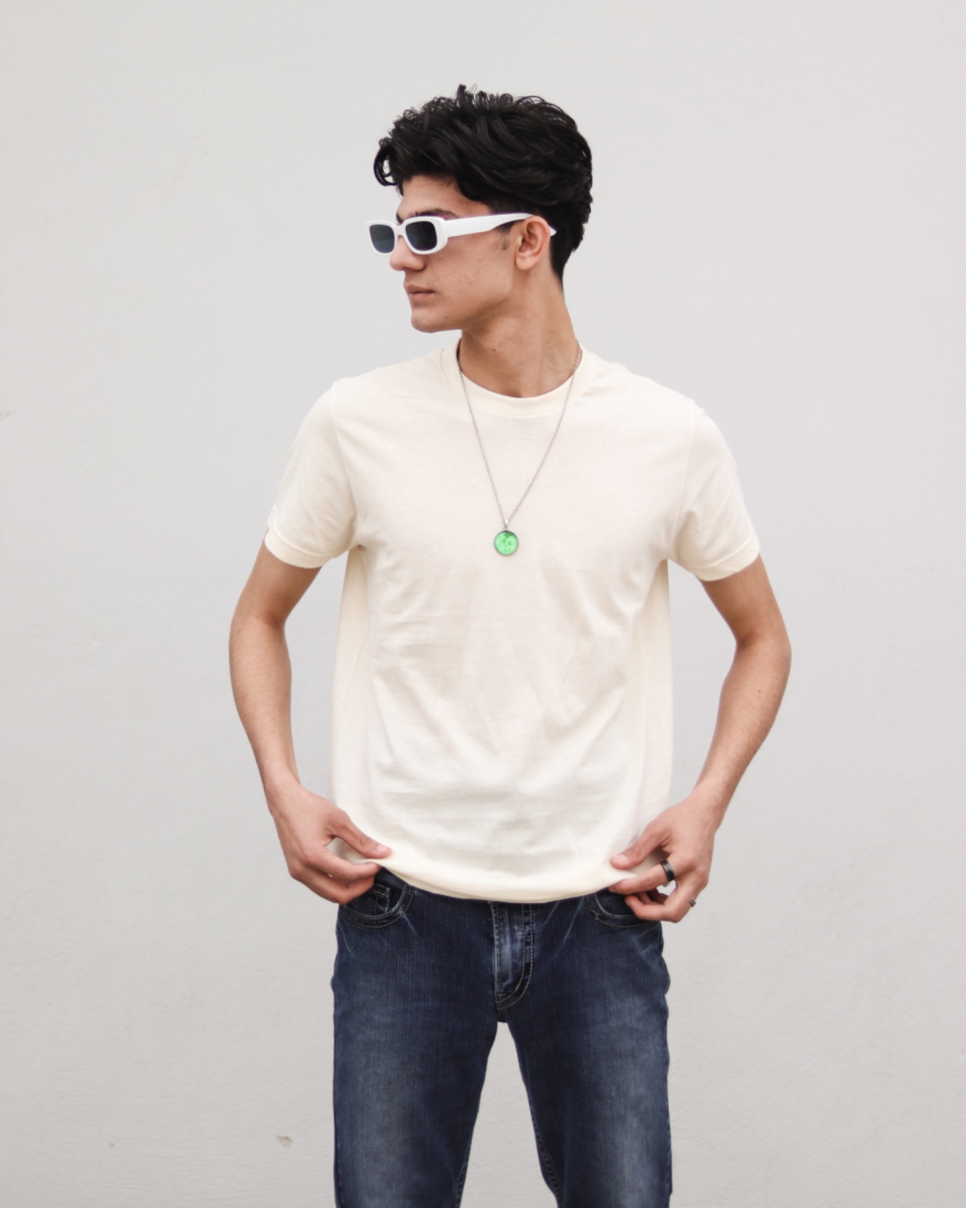 Off White - Plain Round Neck Unisex T-Shirt