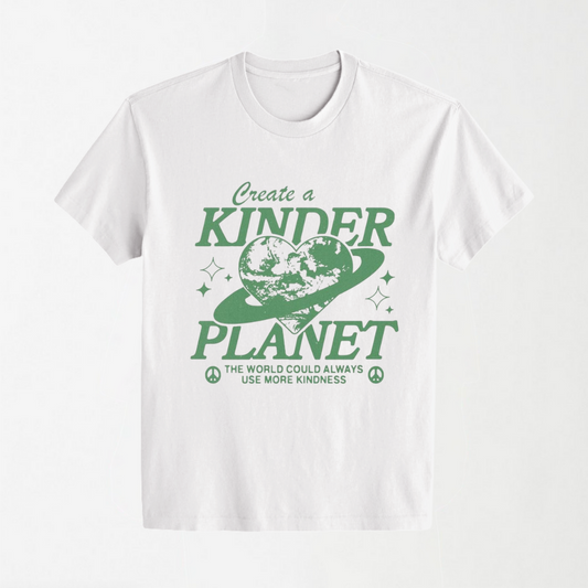 Kinder Planet - White Round Neck Unisex T-Shirt