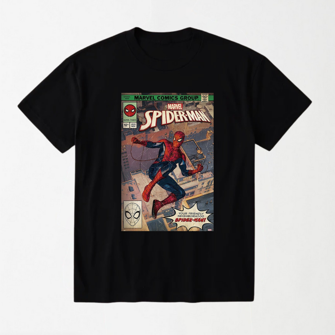 Spiderman - Black Round Neck Unisex T-Shirt