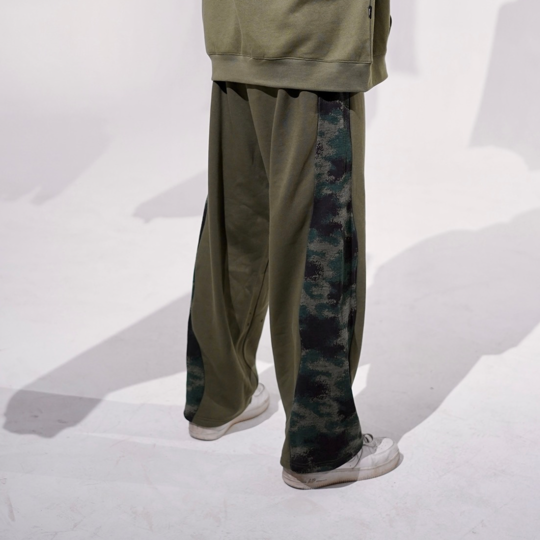 Olive Wavy Unisex Straight Leg Pants