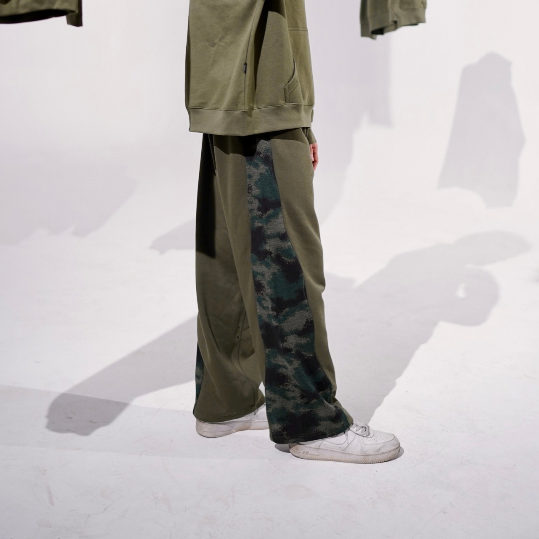 Olive Wavy Unisex Straight Leg Pants