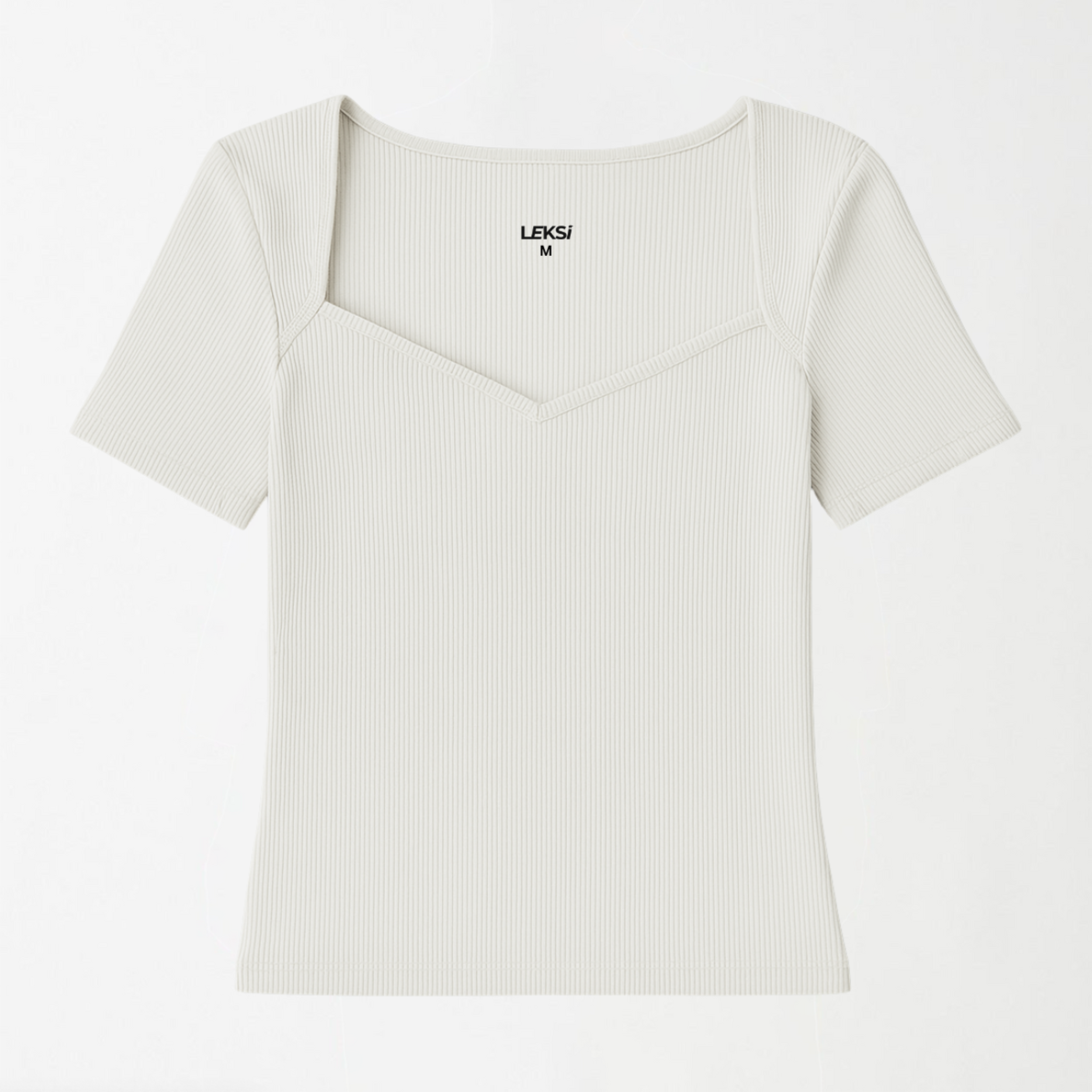 White Ribbed Top with a Diamond Neckline
