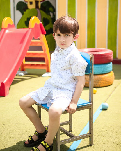 Polka Dots Collar Set (Shirt & Shorts) - Boys