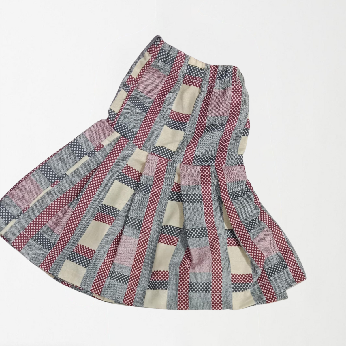 Tea Pink Polka Plaid Pleated Girls Skirt