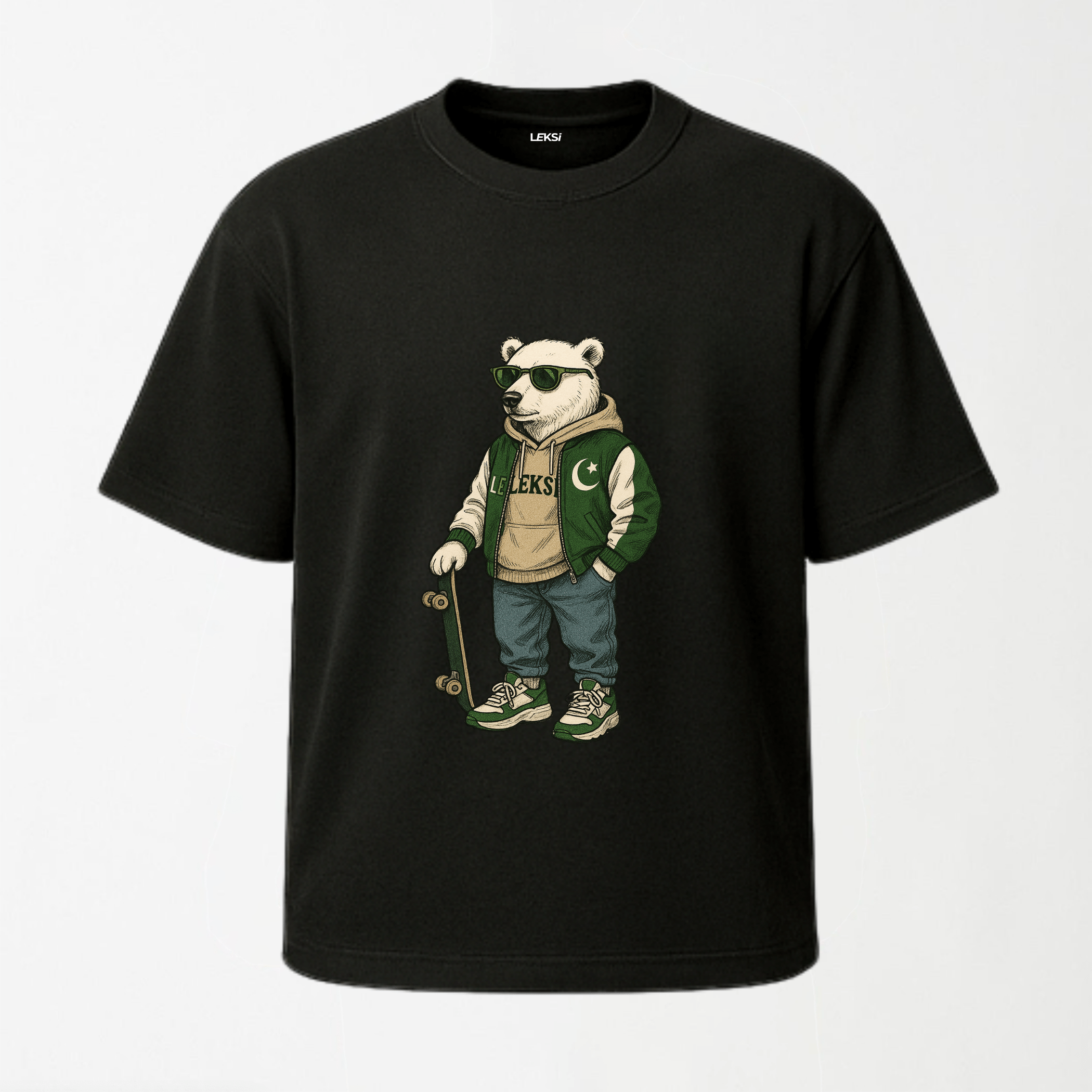 14° LEKSI Bear Black Oversized T-Shirt S - Premium Unisex Graphic T-Shirt | LEKSI Pakistan
