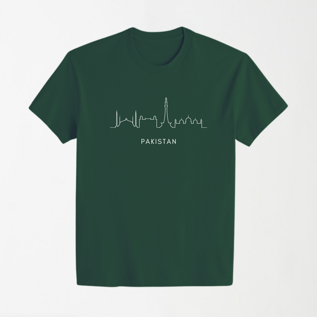 Pakistan Monuments (Flash Reflective) - Green Round Neck Unisex T-Shirt - 14th August Special