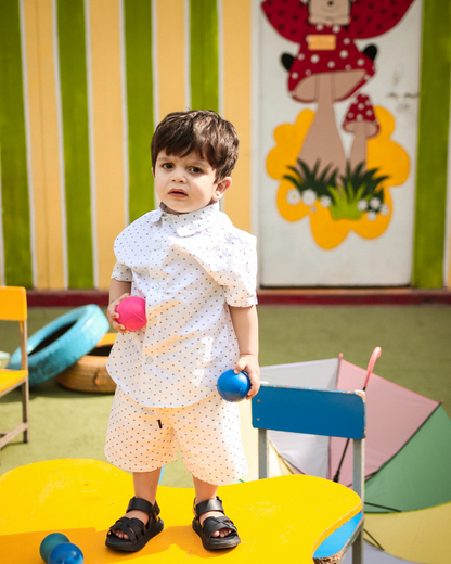 Polka Dots Collar Set (Shirt & Shorts) - Boys