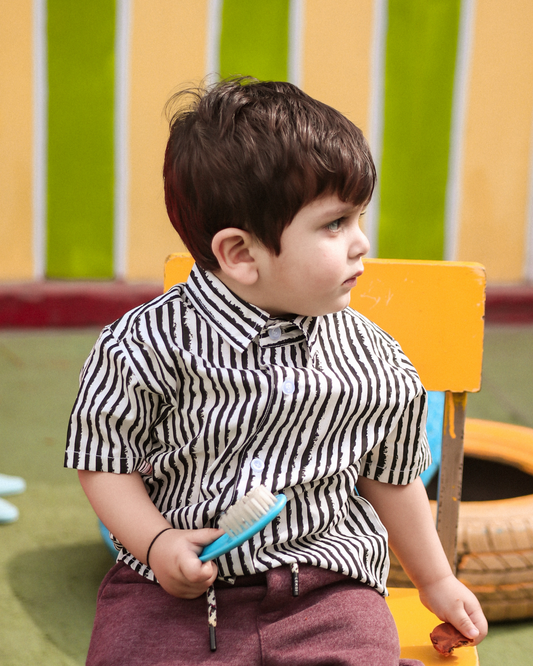 Zebra Print Short-Sleeves Boys Collared Shirt & Shorts