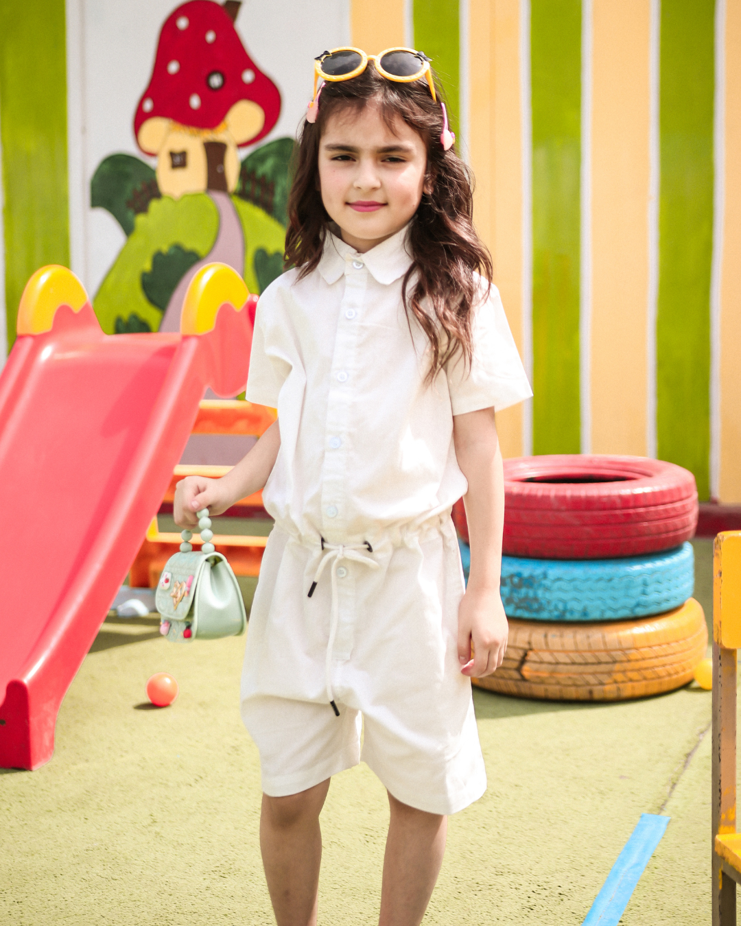 Kids Unisex White Jumpsuit with Shorts