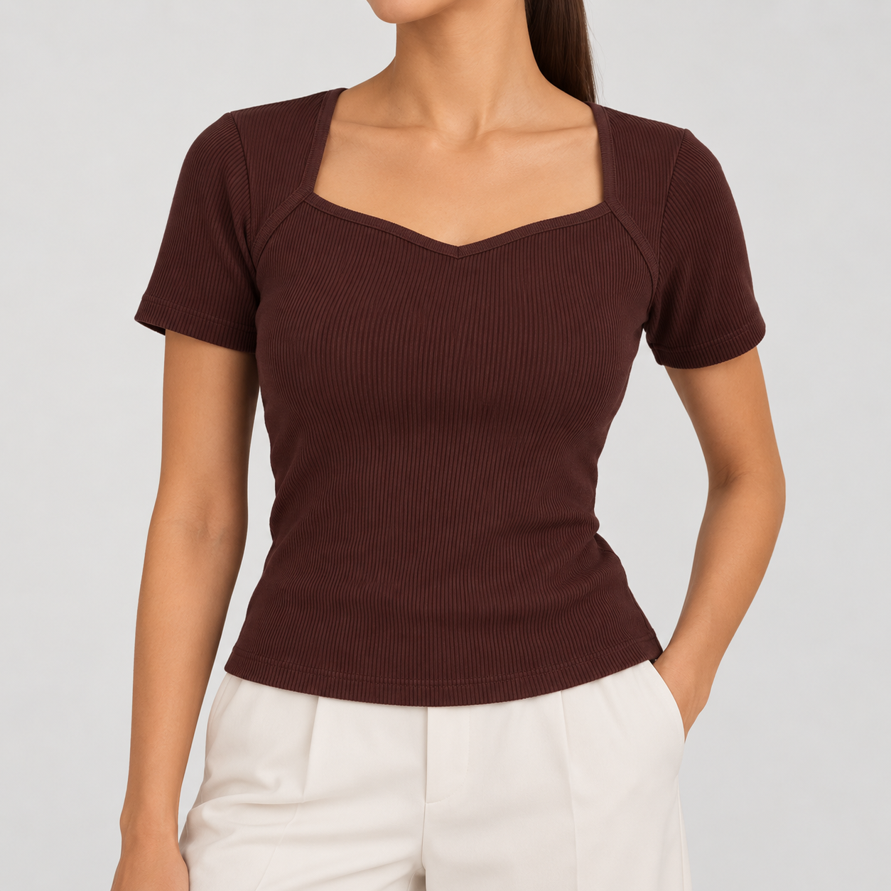 Cupid Cinnamon Brown Ribbed Top