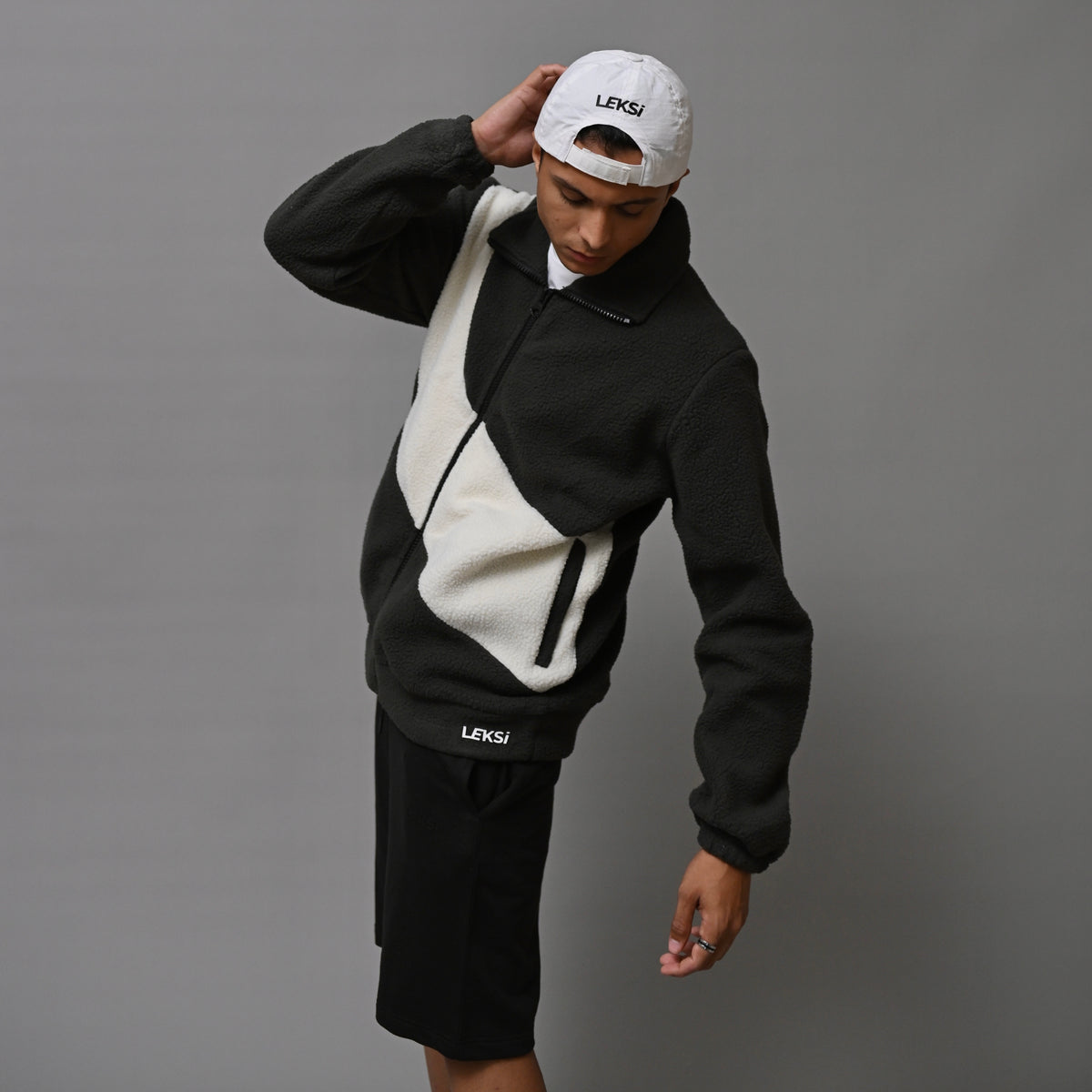 Grey & White Unisex Sherpa Jacket