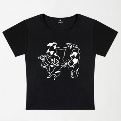 Dancing Dogs Y2K Baby Tee