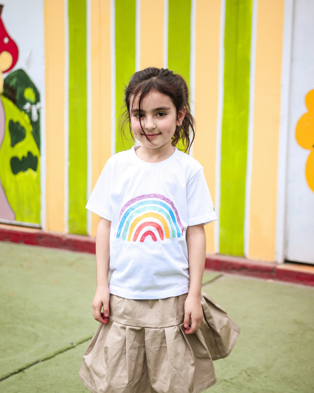 Happy Rainbow - White Round Neck Unisex Kids T-Shirt