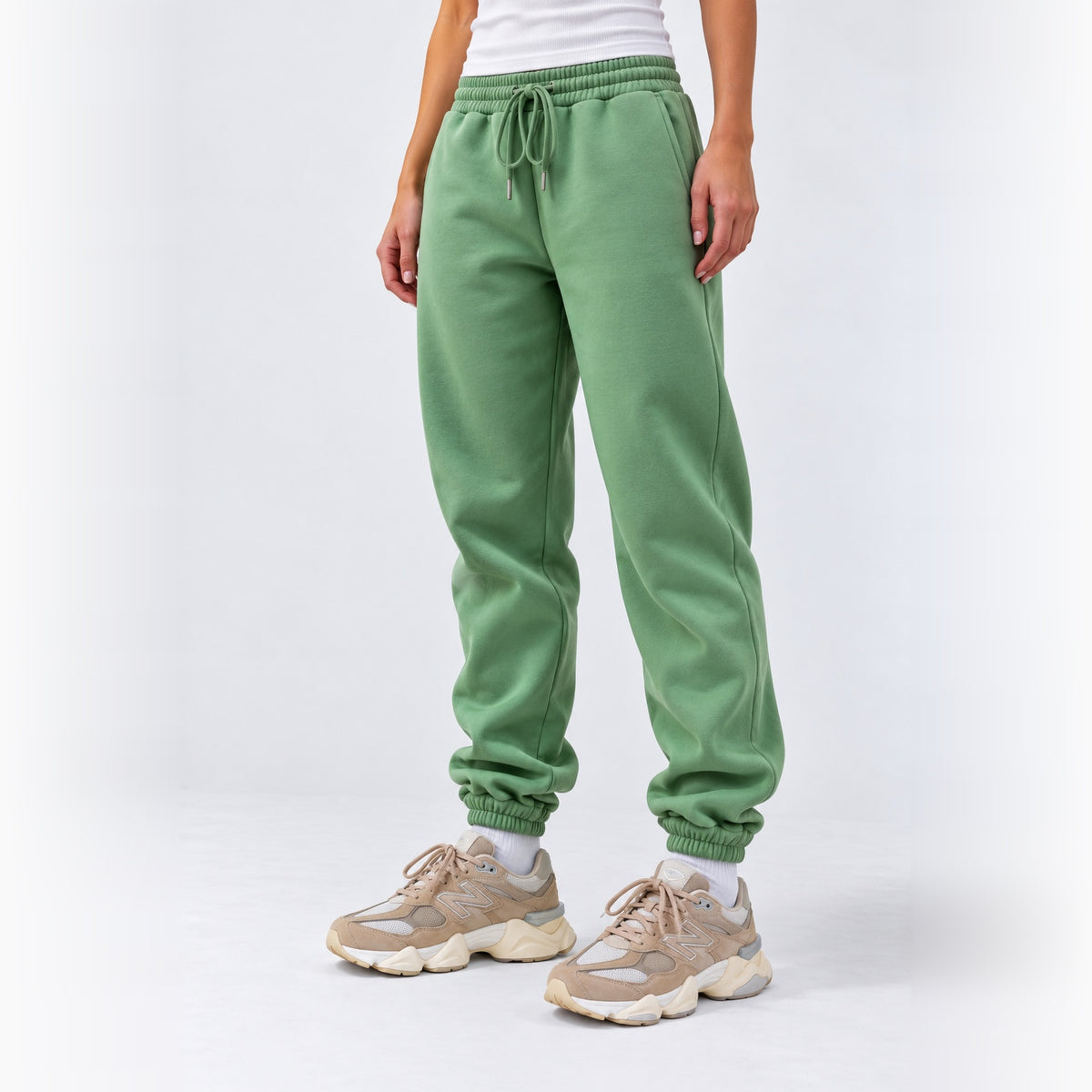 Light Olive Green Unisex French-Terry Sweatpants (Summer-Friendly)