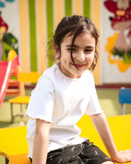 White Ribbed Girl's Lettuce Top