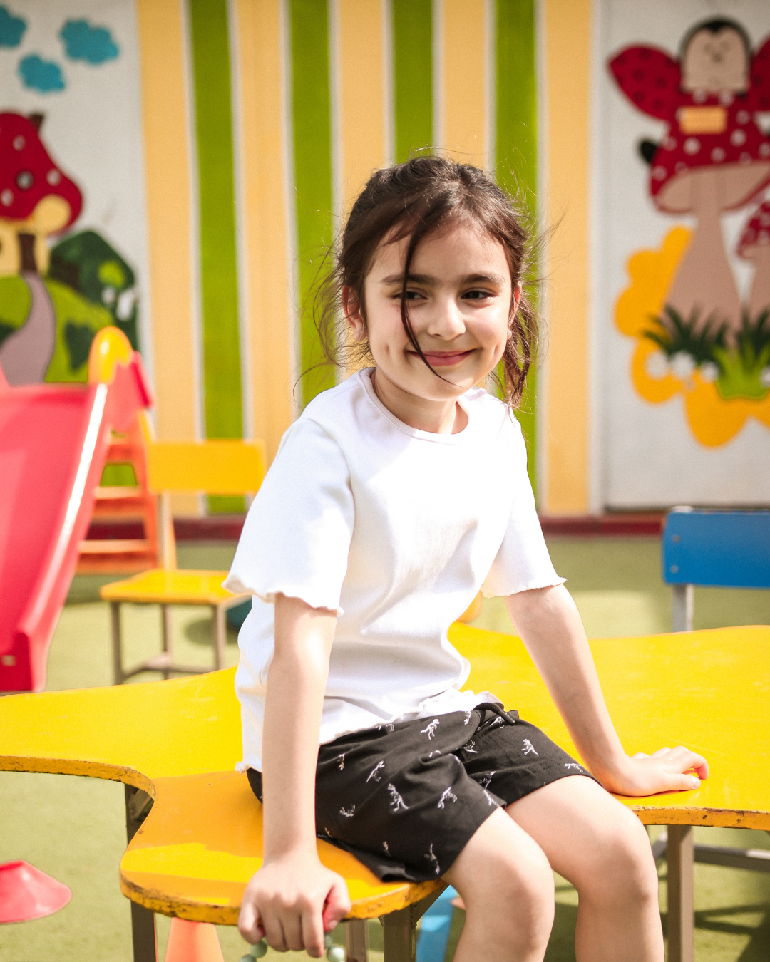 White Ribbed Girl's Lettuce Top