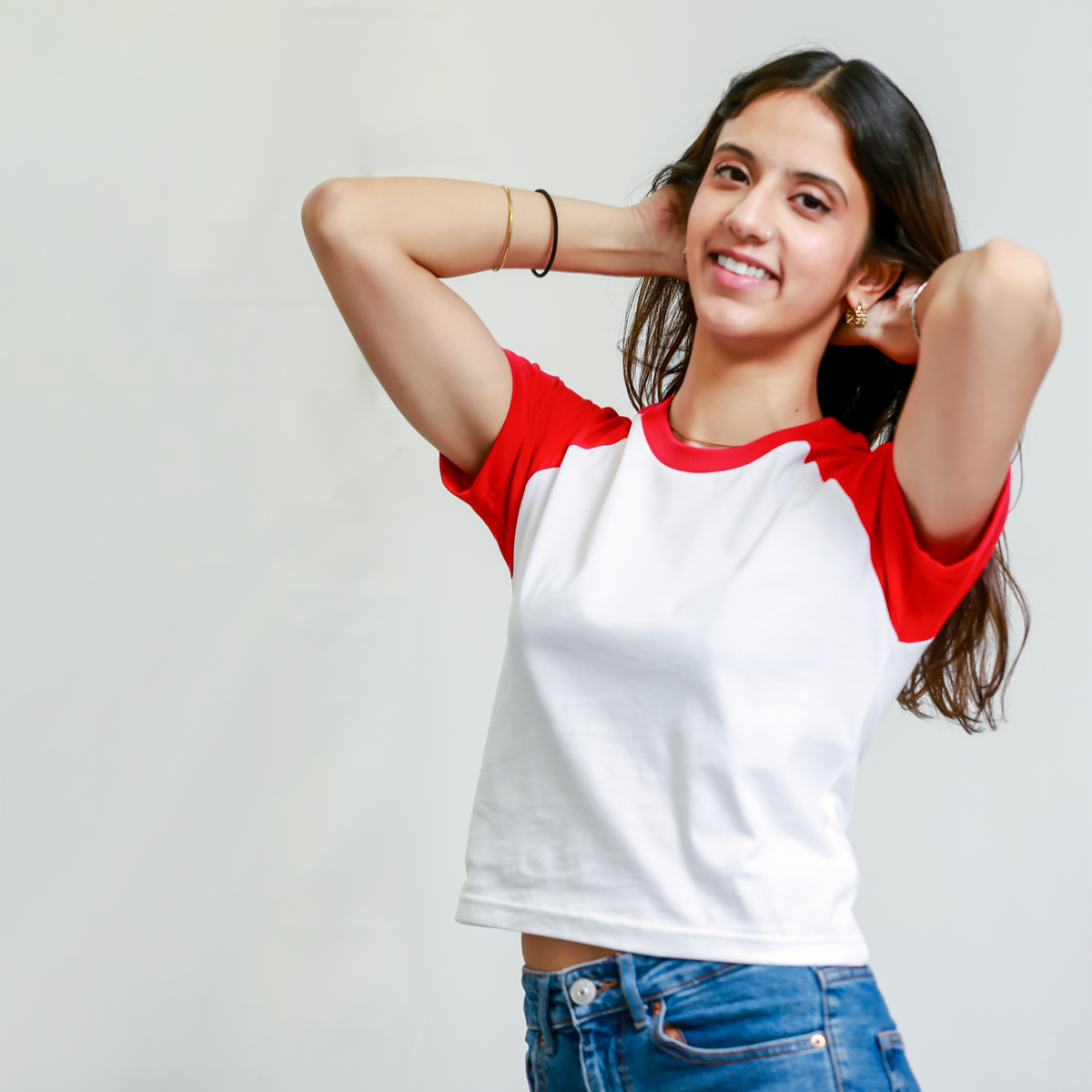 Red and White Raglan Baby Tee