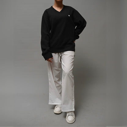 White Cotton Linen Straight-Leg Pants