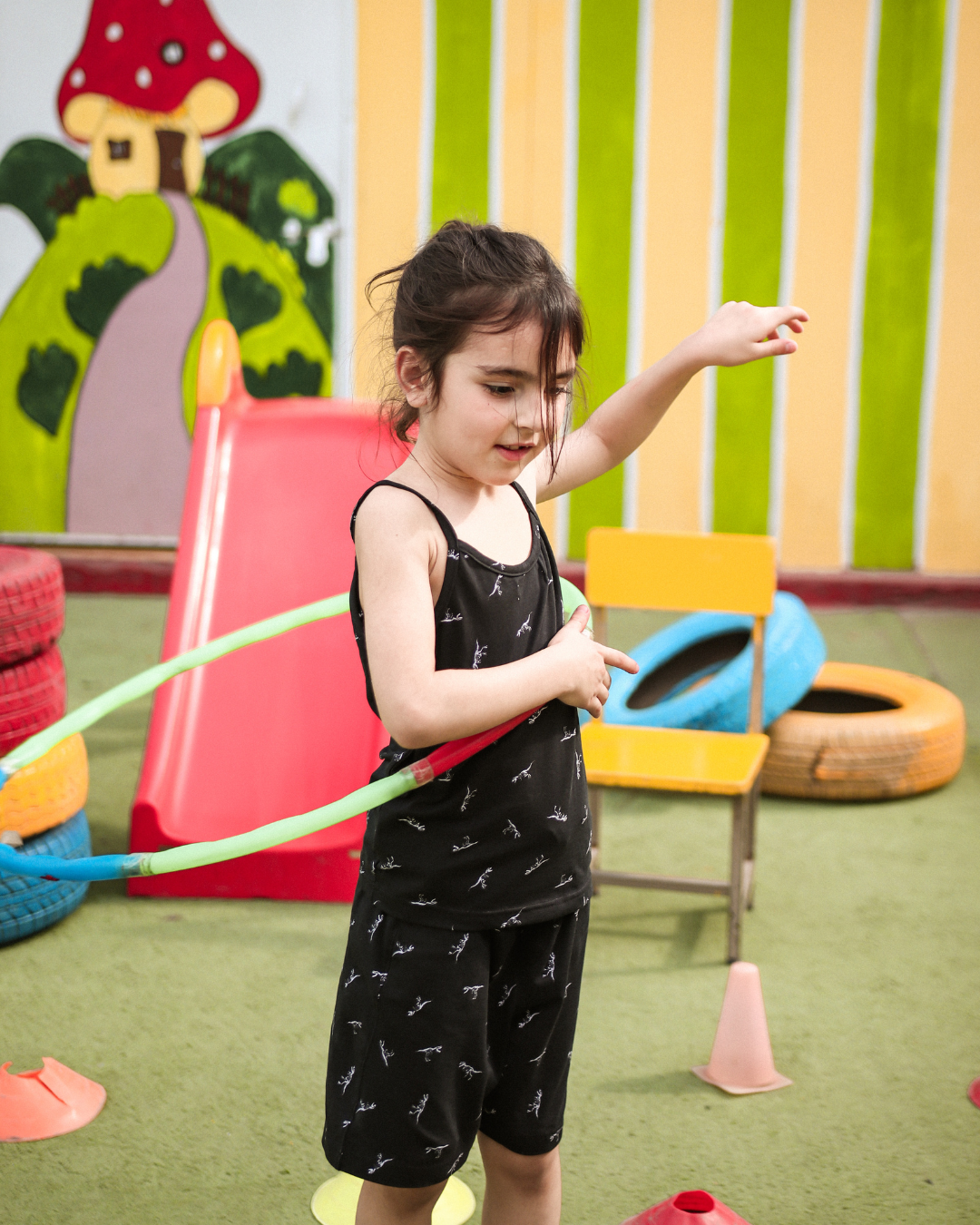Girl's Black Mini Dino Top & Shorts Set