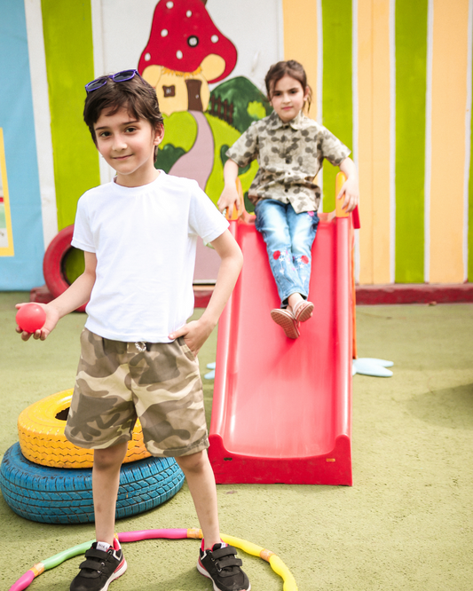 Light Khaki Camo Cargo Shorts - Kids Unisex