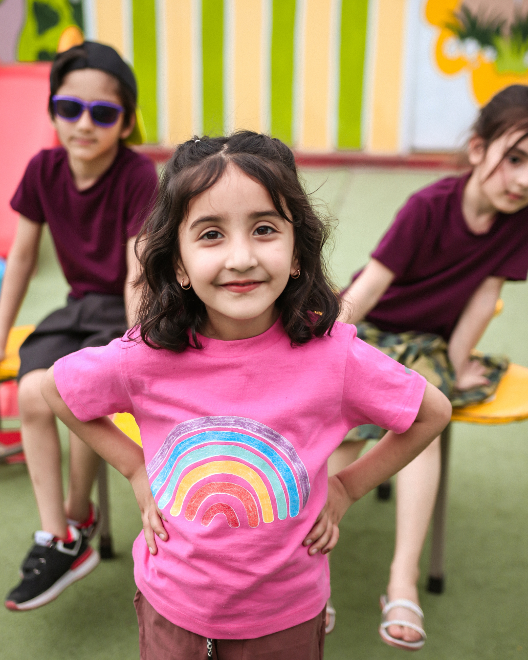 Happy Rainbow - Pink Round Neck Unisex Kids T-Shirt