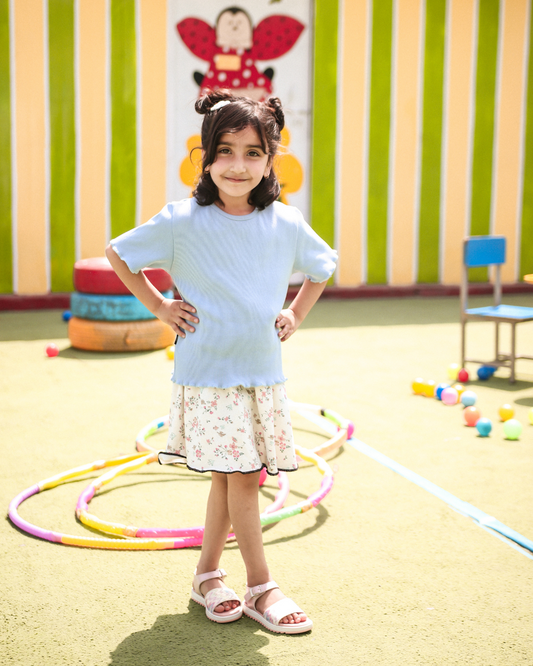 Sky Blue Ribbed Shirt - Girls