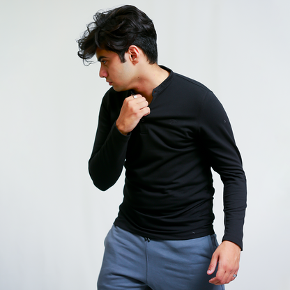 Black Henley Full Sleeves - Men’s Shirt