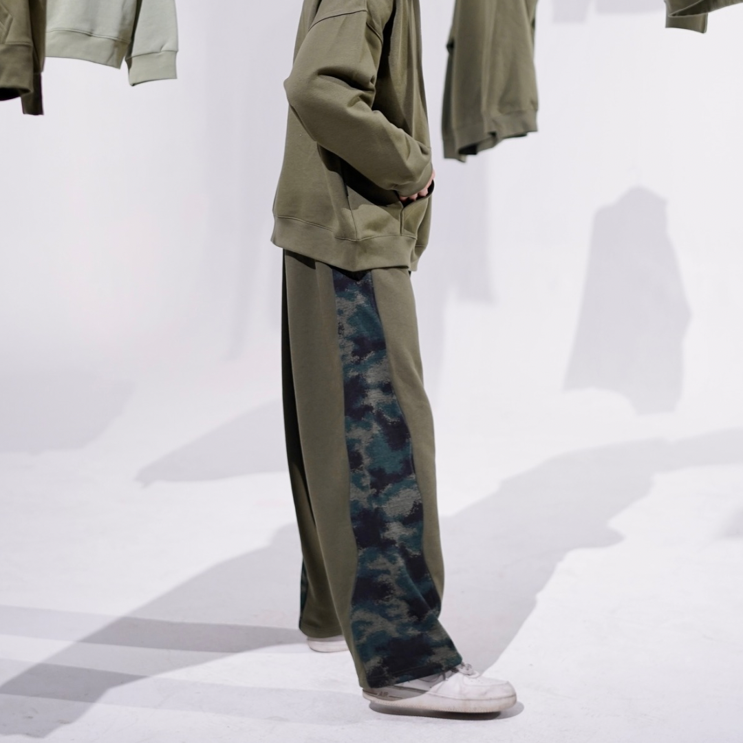 Olive Wavy Unisex Straight Leg Pants