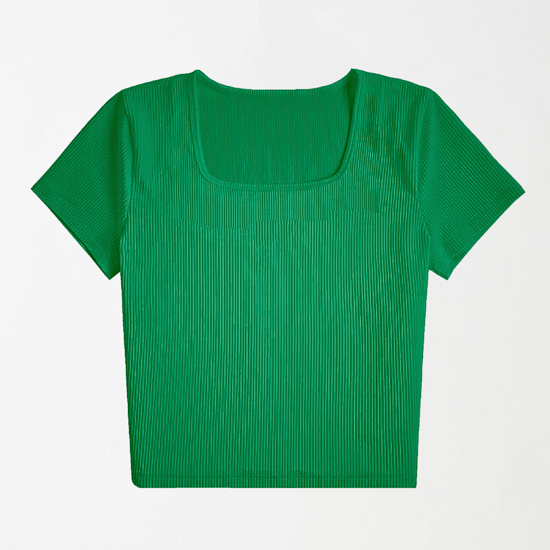 Apple Green Square Neck Ribbed Shirt