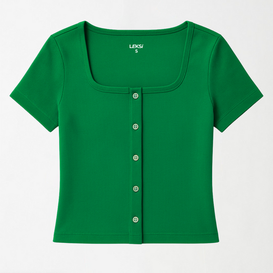 Apple Zest Button Through Square Neck Top