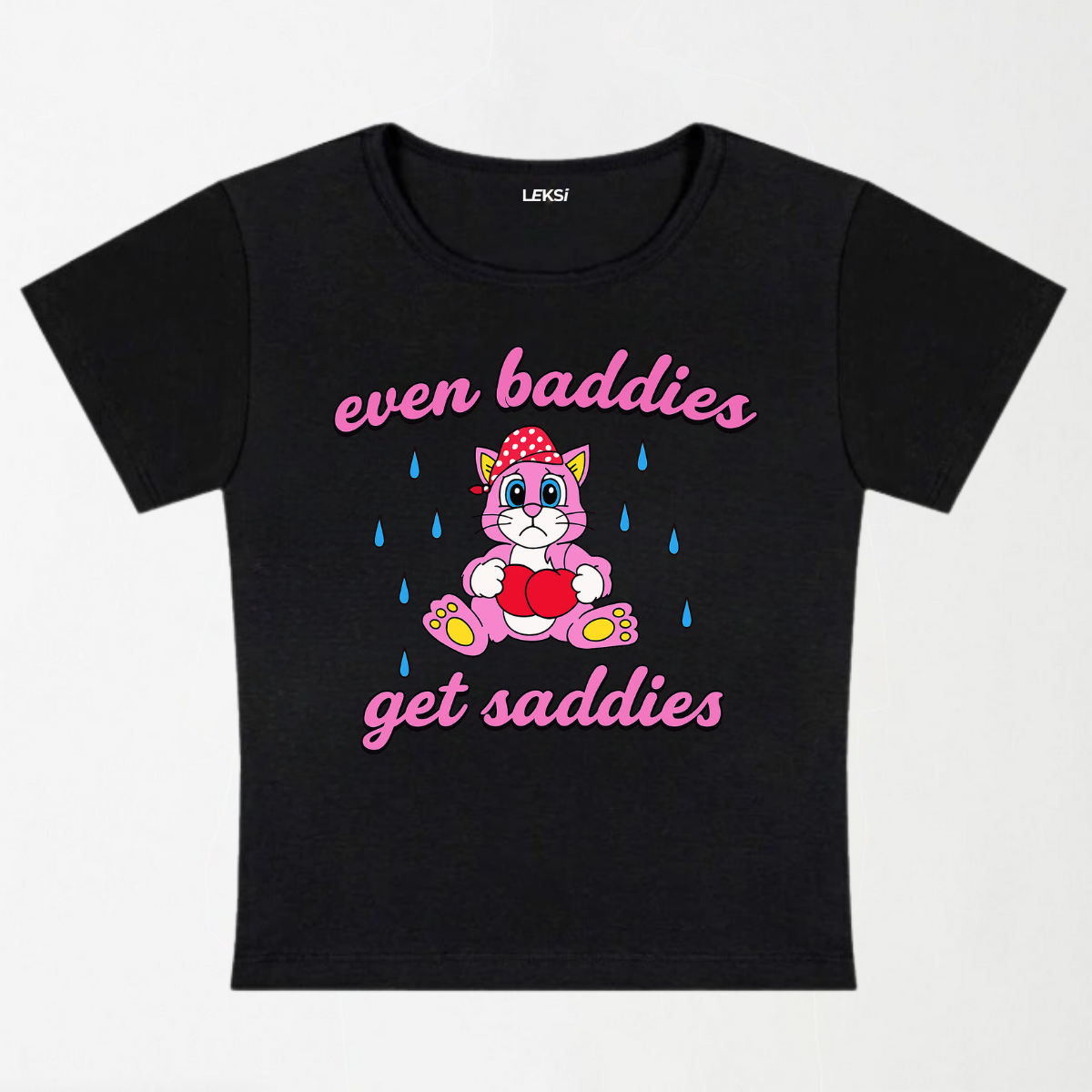 Baddies Got Saddies Cat Y2K Baby Tee