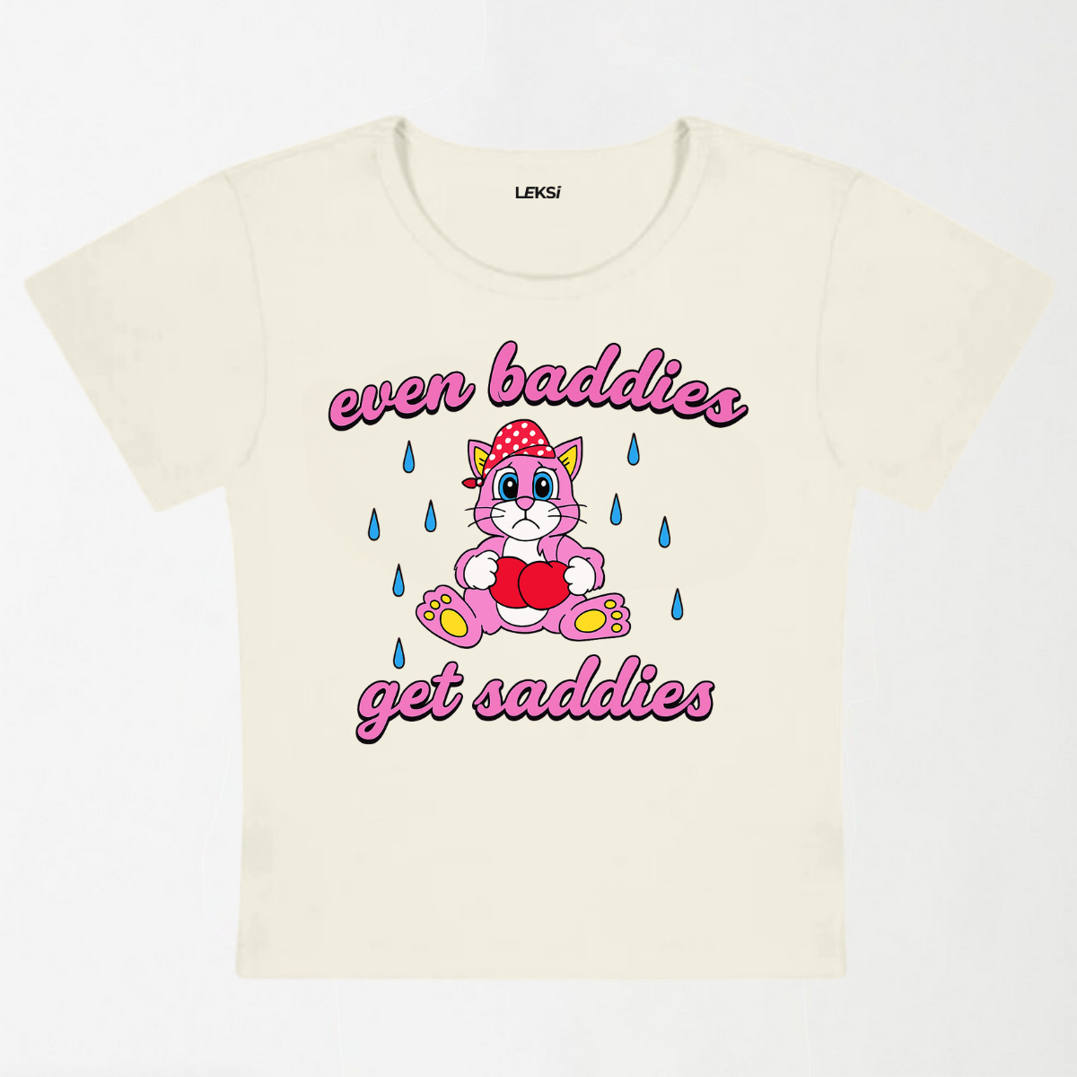 Baddies Got Saddies Cat Y2K Baby Tee