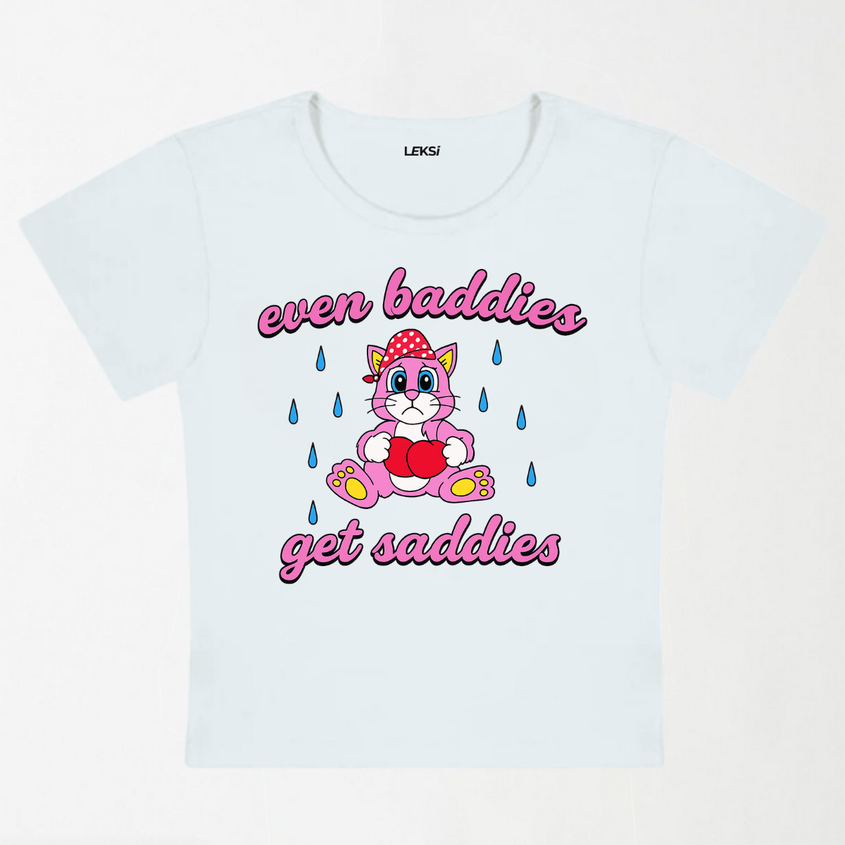 Baddies Got Saddies Cat Y2K Baby Tee