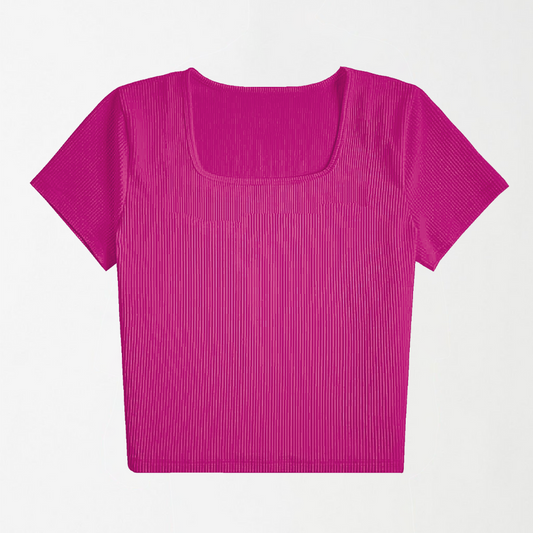 Barbie Pink Square Neck Ribbed Shirt