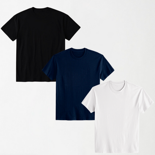 Bundle Deal 2 -  3 Round Neck Unisex T-Shirts (Black, Navy Blue, White)