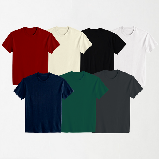 Bundle Deal 6 -  7 Round Neck Unisex T-Shirts (Dark Green, Navy Blue, Black, Grey, White, Off-White, Maroon)