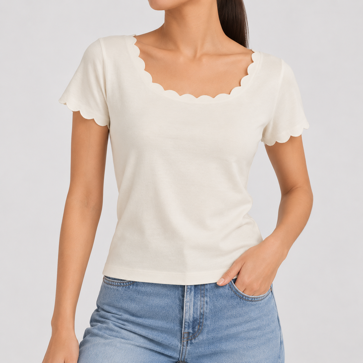 White Scallops Top