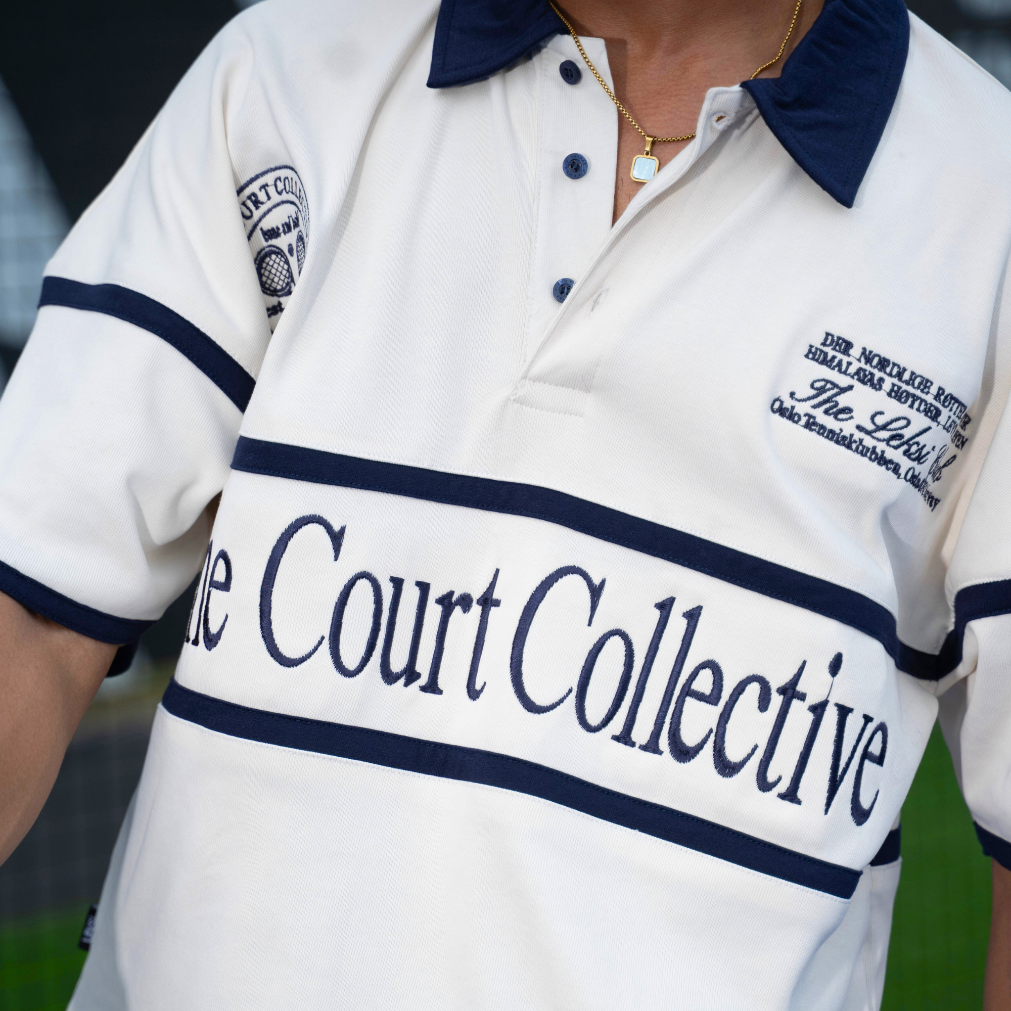 Match Point Navy Blue & White Oversized Boxy Polo - Unisex