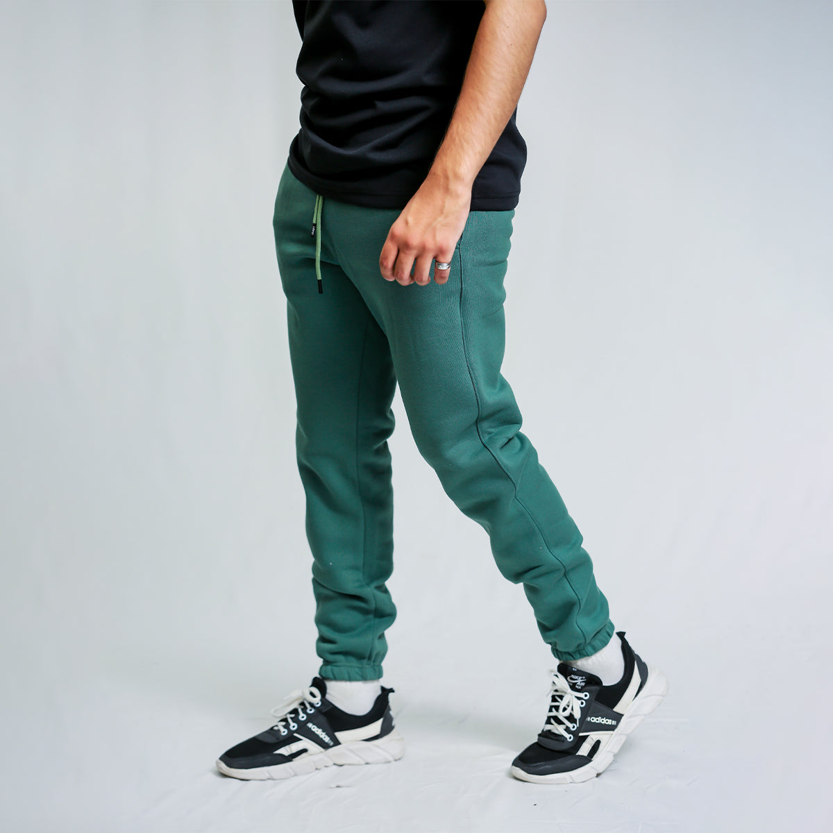 Dark Green Unisex Fleece Sweatpants Winter Friendly LEKSI